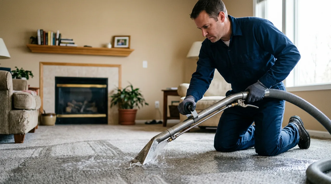 Water damage restoration technician working near Amsterdam, NY